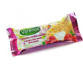 Glaistytas varškės sūrelis su avietėmis, VARENOS PIENELIS, 40g